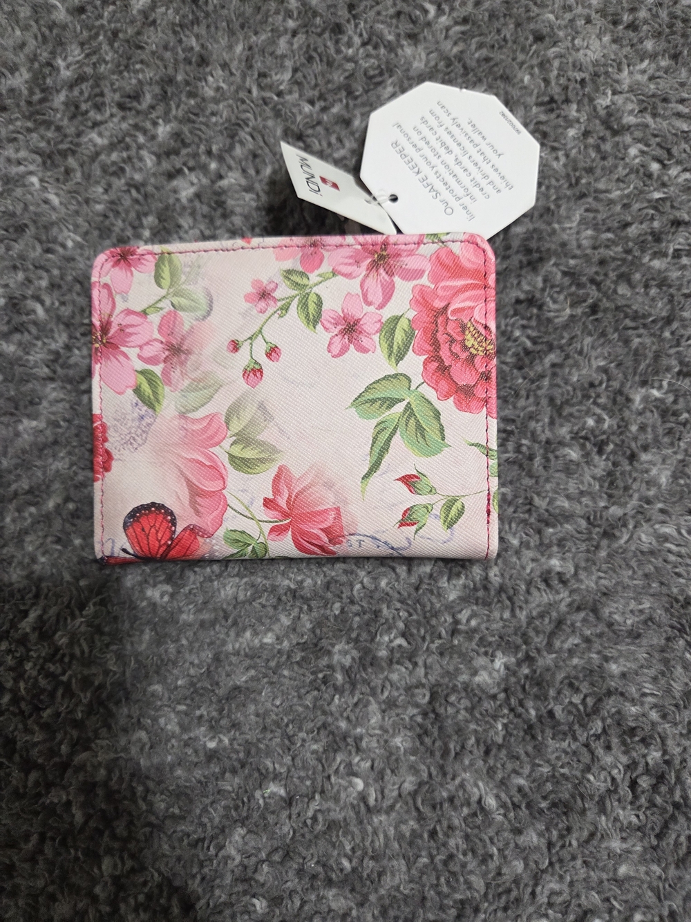mundi Pink Floral Women's Wallet with Green Leaf Accents